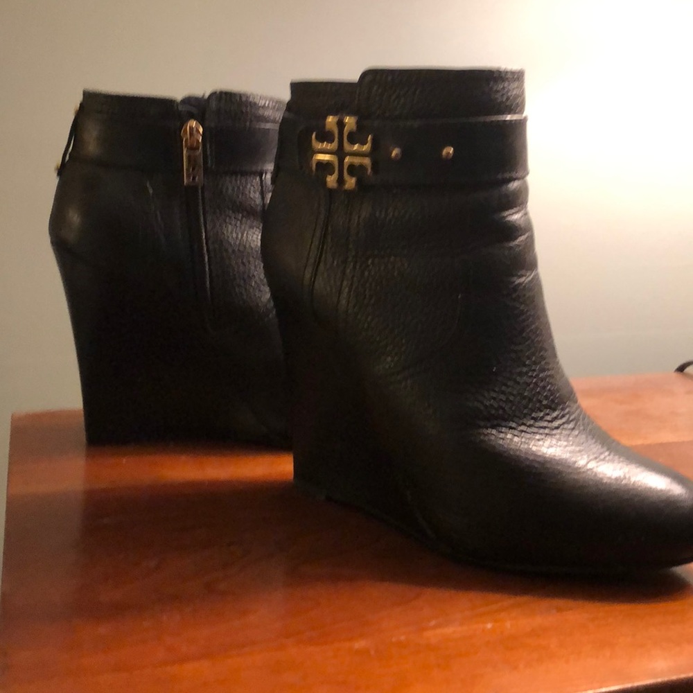 Tory Birch Black Leather Booties.